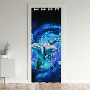 Dauphins Rideau de Porte 86x203cm Cute Mer Animaux Rideaux Interieur Salon Chambre Décoration Rideaux Exterieur d'entrée Marine Rideau Occultant pour Chambre à Coucher (Bofanshangmao, neuf)