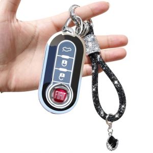 Yumzeco 3 Boutons Coque de Protection en Silicone TPU Clé de Voiture avec Lanière Brillante,Compatible avec Fiat 500 Brava Ducato Fiorino Punto Panda Qubo,Coque de Protection sans Clé de Voiture-Noir (Yumzeco Yumzeco, neuf)