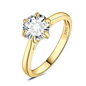 JewelryPalace 2ct Classique Cubic Zirconia Bague Taille Rond Solitaire Pierre Argent Massif 925 Femme, Plaqu&eacute; Or Jaune Bague Diamant Simul&eacute; Fian&ccedil;ailles Mariage Promise Alliance, Ensemble Bijoux Mariee (jewelrypalace, neuf)
