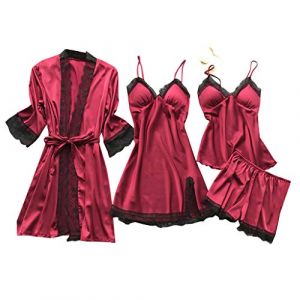 Femmes Robe de Soie Robe de Nuit Pyjamas Ensemble Dentelle Nuit Lingerie in Lingerie (jYRTCS, neuf)