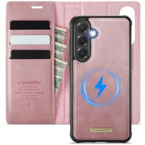 XYGLOW Coque Etui pour Samsung Galaxy S24 FE Housse D&eacute;tachable 2 en 1 Chargement sans Fil Portefeuille Magnetique Blocage RFID Premium en Cuir PU Flip Case Rabat Etui pour Galaxy S24 FE 5G - Rose (XYGLOW-EU, neuf)