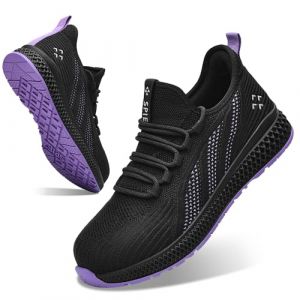 SPIEZ Chaussures de s&eacute;curit&eacute; Femme, Chaussures de Travail l&eacute;g&egrave;res avec Coque en Composite, Sneakers de s&eacute;curit&eacute; sans Lacets antid&eacute;rapantes, Noir-Violet, Taille EU 35-41 (SIDSYS FR Direct, neuf)