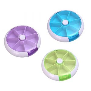 Pilulier Semainier Francais Matin et Soir, Pilulier Rond 7 Jours 7 Compartiments Pillbox Multicolores Pilulier Hebdomadaire, Voyage Bo&icirc;te &agrave; Pilules Organisateur M&eacute;dicament Bo&icirc;te de Stockage (Qpolly, neuf)