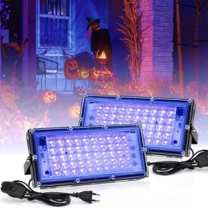 MeYuxg 2 Pi&egrave;ces Lumi&egrave;re Noire LED 50W,Projecteur lumi&egrave;re Noire UV &eacute;tanche IP66,lumiere noire Projecteur UV LED pour F&ecirc;te Lumineuse,Affiche Fluorescente, Disco,Bar,&eacute;clairage de sc&egrave;ne,Halloween (lovehomevp, neuf)