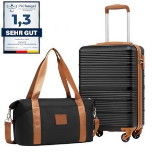 COOLIFE Valise Cabine Ryanair Rigide Bagage Cabine 55x35x20 Valises Leger a 4 Roues,Serrure TSA, en ABS Rigide Valise (Noir/Marron, 55&times;35&times;20 Set de Valises) (Coolife EU Directly, neuf)