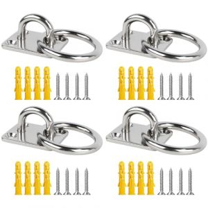 Prampe 4 Set Plaque à Oeillets Anneau Arrimage, M5/5mm Fixation Murale avec Anneau, Crochets Muraux M5 en Acier Inoxydable 304 pour Bateau Plafond Mural Balançoire Hamac Marine (viwen, neuf)