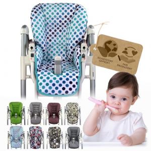 Housse de rechange pour coussin d'assise [Housse pour chaise haute] compatible avec Peg Perego Prima Pappa DINER (pois turquoises) (Bambiniwelt24, neuf)