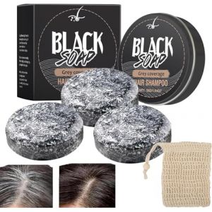 Shampoing Cheveux Blanc Solide, Reverse Gray Hair Shampoing Solide, Anti Cheveux Blanc Savon Noir Cheveux, Anti Gray Bar Black Soap, Cheveux Gris Assombrissant Homme Savon Noir (3PC) (9suYzi, neuf)