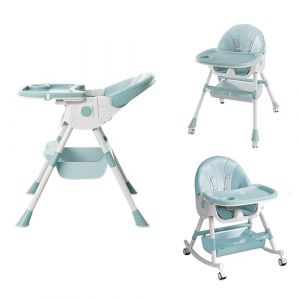 XUANYU 6 en 1 Chaise Haute Evolutive pour Bébés et Enfants, Chaise à Manger Confortable avec Hauteur en 2 Positions, Chaises Haute avec Roues Universelles (Vert-blanc B) (XUASHW, neuf)