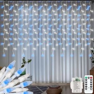 CORST Guirlande lumineuse de 3 m x 1 m pour sapin de No&euml;l en forme de stalactites pour ext&eacute;rieur, aliment&eacute;e par piles, en forme de diamant, avec LED pour d&eacute;coration de fond de pi&egrave;ce, guirlande (CORST_MALL, neuf)