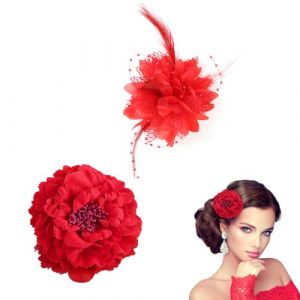 RT 2 pcs fleurs cheveux Barrette Fleur Pince à Cheveux Pour Mariage Nuptiale, Beach Décoration pour femmes et filles, pour la Plage, la Fête, le Mariage, carnaval, robe flamenco femme (Rouge) (RTRTGS, neuf)