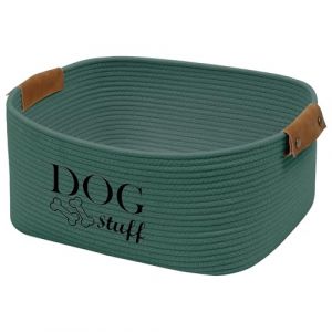 Geyecete carré Panier de rangement en corde de coton pour Jouets pour Chien, avec poignée en simili cuir ,Panier pour Organiser jouets pour animaux et Vêtements et Accessoires -Vert (PetHuiy, neuf)