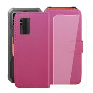 HGJTFANY Coque pour Blackview BV4800 SE (6.56") avec Verre tremp&eacute; en Film Protecteur, PU Flip Housse Etui, Fonction Stand avec Fente Carte Bouton magn&eacute;tique Cuir Cover Case - RosRed (HHUAN, neuf)
