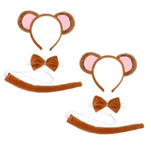 Mikinona 2 Ensembles ensemble de bandeau de singe oreilles d'animaux pour le cosplay queue de singe cosplay queues déguisement d'halloween costume d'halloween cravate accessoires cosplay (Dawn Cedar, neuf)