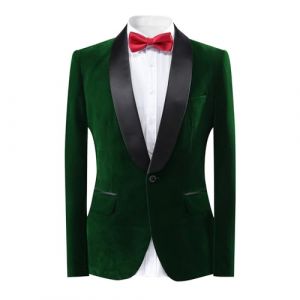 YOUTHUP Blazer Homme Slim Fit Veste de Costume 1 Boutons Velours Col Ch&acirc;le Mariage Costume Formel Veston Vert S (Easyishome Store, neuf)