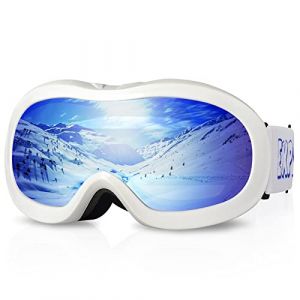 EXP VISION Masque de Ski pour Enfant 2 &agrave; 14 Ans Lunette Ski Masque Ski OTG de Gar&ccedil;on ou Fille Anti-UV Antibu&eacute;e Compatible avec Casque Lunettes de Neige (monture blanche/verres bleus) (TOP OutdoorSports, neuf)