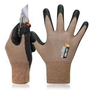 DEX FIT Gants de protection anti coupures Cru553 Niveau 5; confort 3D, prise ferme, mince et léger, compatible écrans tactiles, durable, respirant, lavable; Prime Marron 6 (XS) 1 Paire (Muveen Co. Ltd, neuf)