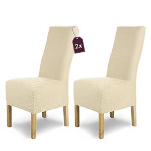 SCHEFFLER-Home Housse de Chaise en Flanelle élastique « Luna-Long » / Lot de 2 / crème/Housses de Chaise pour chaises de balançoire/Housse Extensible (SCHEFFLER-HOME, neuf)