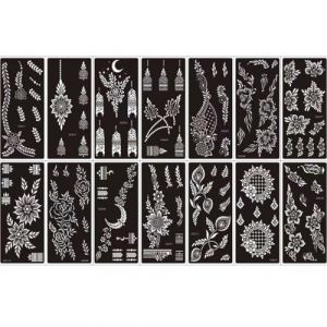 Xmasir 14 mod&egrave;les de tatouage Kit d'outils, fleur Temporary tatouage Mod&egrave;les de tatouage Pistolet Indiens Avambres Art du corps tatouage pour les filles et les femmes pour les mariages et les f&ecirc;tes (MEHNDI STORE, neuf)