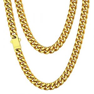 Chaine Homme Cubaine 76 cm Collier Acier Massif Maille Pour Pendentif Dore Gourmette Enfant Garçon Femme Ras de Cou Gros Cadeau Fêtes Pères Noël Choker Hip Hop Rappeur 94g (ChainsHouse Jewellery, neuf)