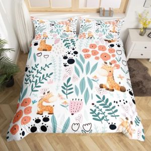 Homewish Housse de Couette Girafe Kawaii 220x240, Parure de Lit Girafe de Dessin Animé, Ensemble de Literie Mignonne Fleur en Forme de Coeur d'amour, Couvre Lit Animaux À Pattes, 3 Pièces (Suzhou yiyanyun e-commerce Co., Ltd, neuf)