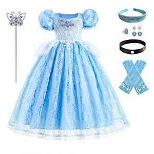 IBTOM CASTLE D?guisement Cendrillon Filles Enfants Princesse Robe Halloween Carnaval Soir?e Anniversaire Partie Cendrillon Cosplay Costume avec Accessoires Set Bleu-4 5-6 ans (IBTOMCASTLE, neuf)