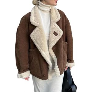 Veste en Peau de Mouton retourn&eacute;e doubl&eacute;e Sherpa pour Femme Manteau &eacute;pais en Polaire &agrave; la Mode d'hiver (Marron,L) (luochengluouzhou, neuf)