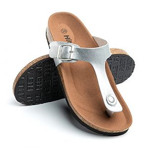 Hitmars Sandale Femme Tong Bout Ouvert Confort Mules Été Plates Chaussure et Nu-Pieds Boucle Sabots Noir Marron Bleu Or Léopard Argent Transparent Sandales Taille 36-43 EU Argent 37 (Free Mobile OU, neuf)