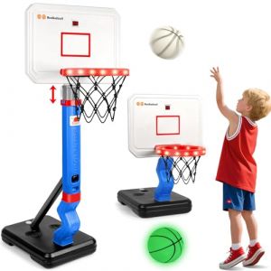 Herenear Panier de Basket pour Enfants avec Tableau de Bord &Eacute;lectronique, Hauteur R&eacute;glable de 77-140 cm, Panier de Basket Exterieur Interieur avec 2 Ballons, 4 Cercles (Davidboy Etrade Kft., neuf)