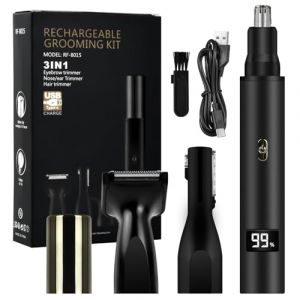 Mapille 3 in 1 Tondeuse Nez, USB Rechargeable Tondeuse Nez Oreilles Homme Professionnel Rasoir pour Sourcil LED Batterie Affichage Coupe Poils nez et Oreilles Sans Douleur pour Homme Et Femme IPX7 (Laukra special SIA, neuf)