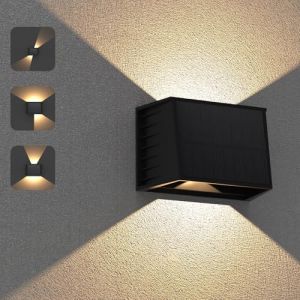 ILIKEPOW Applique Solaire Ext&eacute;rieur, &Eacute;clairage Haut et Bas Applique Murale Solaire, 3000K Blanc Chaud, IP65 &Eacute;tanche Lumiere Lampe Solaire Exterieur pour Mur, Cl&ocirc;ture, Terrasse, Jardin, Escalie (ILIKEUK, neuf)