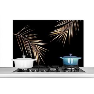 KitchenYeah&copy; Fond de Hotte 100x65 cm Aluminium Cr&eacute;dence Cuisine D&eacute;coration Murale Cr&eacute;dence Plaque de Cuisson Anti Projection Feuilles - Plantes - Or - Noir - Luxe (KitchenYeah, neuf)
