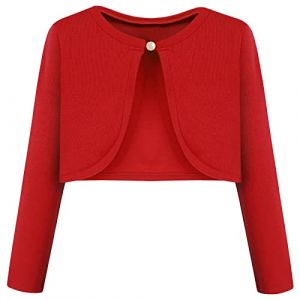 BONNY BILLY Gilet Fille Manches Longues Tricot Court Bol&eacute;ro Cardigan Enfant Fille 7-8 Ans Rouge (BONNY BILLY CLOTHING, neuf)