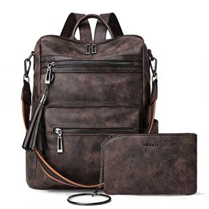 Shrrie Sac &agrave; Dos Femme, Sacs &agrave; Main Port&eacute;s Dos en PU Cuir, &Eacute;l&eacute;gant Imperm&eacute;able Sac &agrave; Dos Antivol Convertible avec Bandouli&egrave;re Amovible pour Travail Voyage College Cadeau-Caf&eacute; nubuck (Shrrie, neuf)