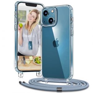 Vaykwo Cordon Coque pour iPhone 13 Mini 5.4'', Coque avec Tour de Cou R&eacute;glable pour iPhone 13 Mini, Protection Compl&egrave;te Transparente avec Tour de Cou, Bleu (OLEPHY FR, neuf)