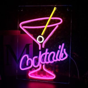 Looklight Cocktails Néon Enseigne lumineuse cocktail pour bar Enseigne lumineuse pour murale Neon Sign rose violet pour cocktail USB pour maison bar club cuisine hôtel fête mariage cadeau (NOSUN FR, neuf)