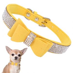 Collier pour Petit Chien Chiot et Chat Chaton avec Nœud Papillon Paillette Strass Luxe Diamant Cristal Princesse Fantaisie - Jaune M (tiantianLTD, neuf)
