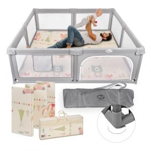 MS BabyWorld - PARC XXL + TAPIS FANCY - Tapis de Jeu pour Bébé (180x200 cm) Réversible | Très Rembourré (1,5 cm d’Épaisseur) | Pliable avec Sac de Transport (SLEEP & PLAY, neuf)