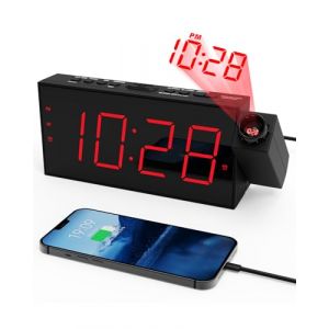 ROCAM R&eacute;veil &agrave; Projection pour La Chambre, Reveil Num&eacute;rique avec Grand &eacute;cran LED 7 Pouces, Variateur, Projecteur 350&deg;, USB, 12/24h, Snooze, R&eacute;veil &agrave; Piles pour Enfants, Seniors, Voyage (Yelaw Technology, neuf)