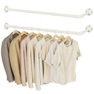YheenLf 2er Set Tringle Vetement Murale, Penderie Murale 90cm, Type-L, Barre Dressing Industriel, Portant pour Salon, Chambre, Gain de Place, Montage Facile, Robuste et Durable, Beige (YheenLf, neuf)