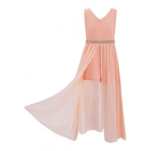 iiniim Robe De Cérémonie Soirée Enfant Fille Demoiselle d'honneur Mariage Robe De Baptême Anniversaire Mousseline sans Manches 6-16 Ans Rose Corail A 8 Ans (yunduantong, neuf)
