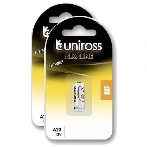 Uniross Pack de 2 Piles Alcaline A23, GP23A, V23GA, LRV08, 8LR932, 8LR23, MN21, 12V (Stock Bureau Maison Bien-être, neuf)