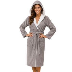 Morgenstern Peignoir de Bain Femme avec Capuche 100% Coton &Eacute;ponge OEKO-TEX&reg; Robe de Chambre Leonie Taupe-Gris/Beige M (Morgenstern24, neuf)