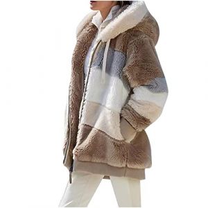 Susenstone Veste Polaire Femme Fille Chaude Sweats Manteau &agrave; Capuche Zipp&eacute; Laine &eacute;pais Blousons Fourrure Hooded Coat Manche Longue Cardigan Casual Bloc de Couleur Mode Hiver Outerwear, Kaki, M (⭐⭐⭐⭐⭐Susenstone, neuf)
