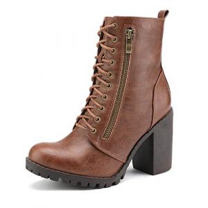 DREAM PAIRS Bottines Combat Femme, Bottine &agrave; Talon Mod&eacute;r&eacute; avec Fermeture &Eacute;clair Lat&eacute;rale et Lacet Ajustable,Size 41.5,Bronzer,SILVERADO (dreampairsEU, neuf)