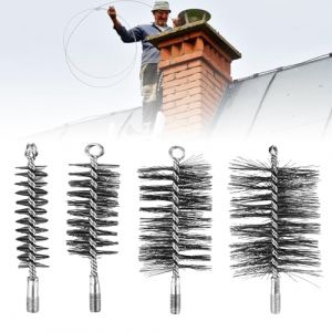 Brosses De Ramonage, Lot De 4 Brosse De Ramonage, Brosse De Chaudière, Brosses Métalliques, Cheminée Brosse, Brosse à Cheminée pour Cheminée Et Poêle en Acier(30 mm, 50 mm, 80 mm, 100 mm) (CANZHOUH, neuf)