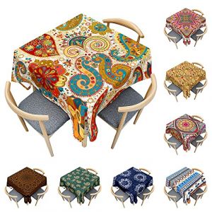 Odot Nappe Carr&eacute;e Anti Tache, 3D Style Boho Mandala Imperm&eacute;able Anti Taches Lavable Rectangulaire Nappe pour F&ecirc;te Decoration M&eacute;nage Table Basse Jardin Picnic (Paisley Fleuri,100x100cm) (Odot, neuf)
