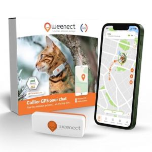Weenect Chat XS - Nouveau Collier GPS pour Chat | Mini Traceur GPS Chat en Temps réel | Plus Petit modèle du marché | Fonctionne avec abonnement | Collier Inclus | Garantie à Vie (Weenect, neuf)