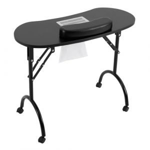 Table de manucure avec ventouse, pliable, portable, noire, sac de rangement, table de manucure, table de manucure, table de manucure, table de manucure mobile, avec roulettes, 90 x 40 x 72,5 cm (EVEMIR, neuf)