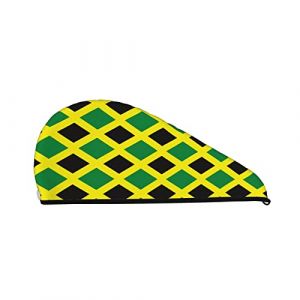 Cifeprak Serviette de cheveux à motif drapeau jamaïcain, serviette de séchage des cheveux avec bouton, serviette de cheveux en velours corail, chapeau turban pour cheveux secs, bonnet de bain douche (DoubleShopShow, neuf)